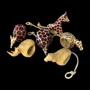 Safari Napkin Ring Holders / Carved Wood Mammals